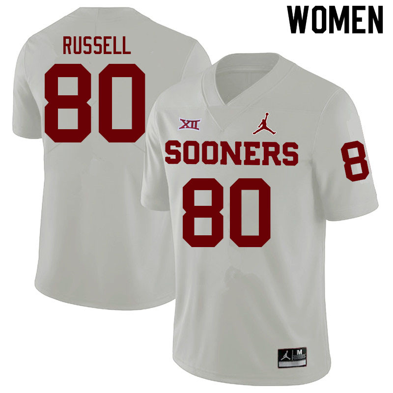 Women #80 Kayhon Russell Oklahoma Sooners College Football Jerseys Sale-White - Click Image to Close
